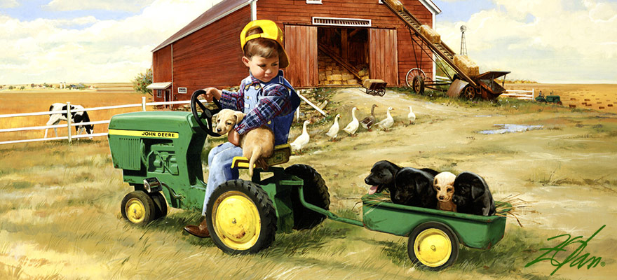 Pitching In by Donald Zolan Art Print John Deere Tractor Farm Poster 22x28 